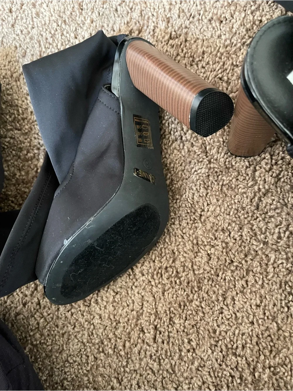 Black Stretch Peep-Toe Sock Boots